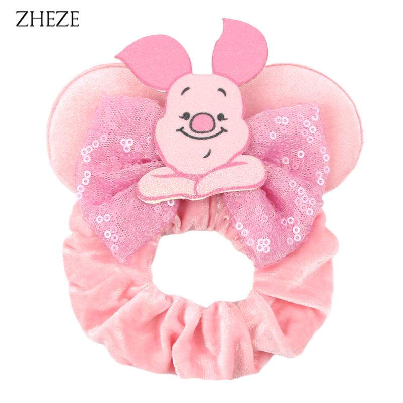 New Disney Mouse Ears Scrunchies Hairband Girl Ponytail Holder For Women Sequins Bows Headband  Women Trip DIY Accessories