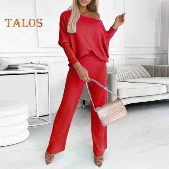 2 Pcs/Set Women Top Pants Set Round Neck Long Sleeves Sweatshirt Elastic Waist Wide Leg Sweatpants Sport Outfit Autumn Casual Tracksuit