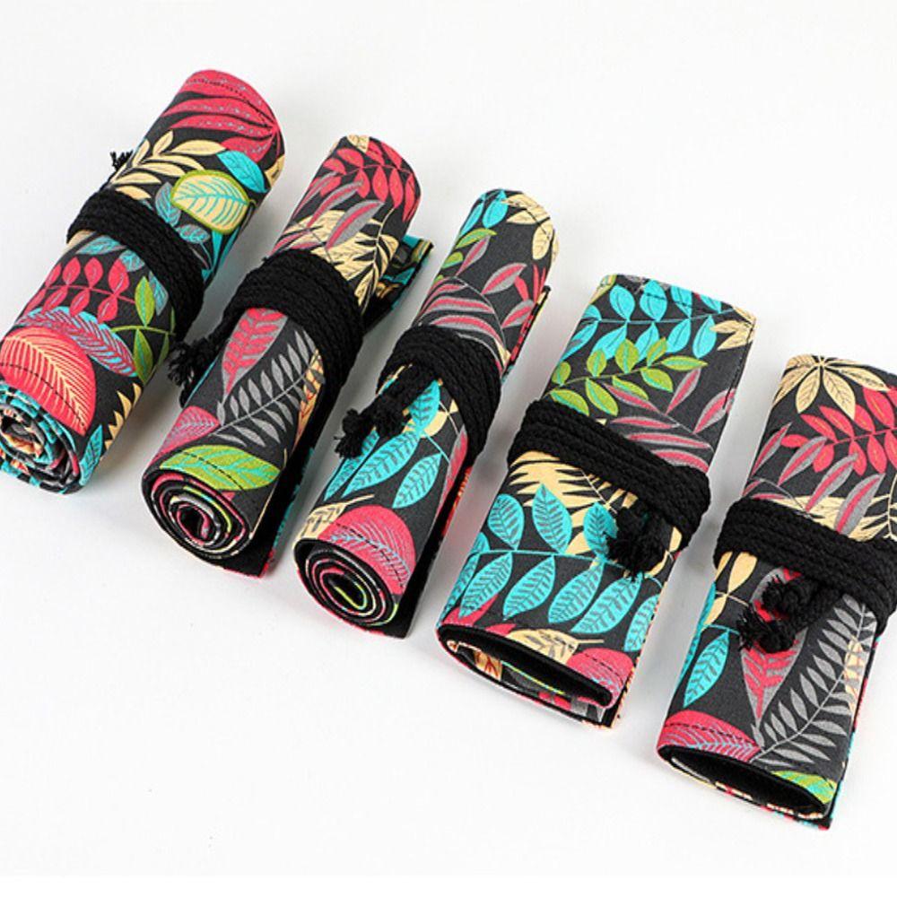 Colorful Cloth Roll Up Pen Curtain Canvas Pencil Bag Cute Pencil Case  Student School Supplies
