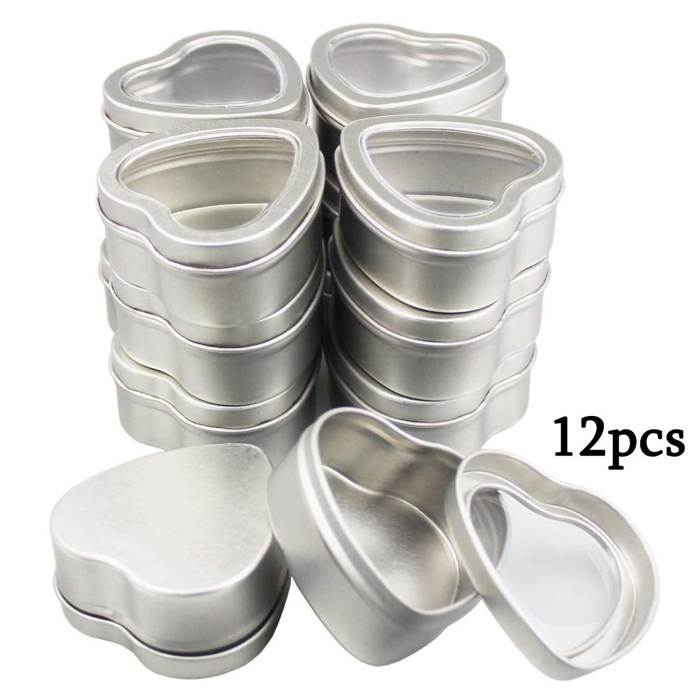 12 шт. Пустые подарочные коробки в форме сердца Металлические жестяные банки с прозрачным окошком Металлические жестяные банки в форме сердца Маленькие жестяные банки для свечей с крышками Коробка для подарков на вечеринку Коробка для упаковки подарков 12
