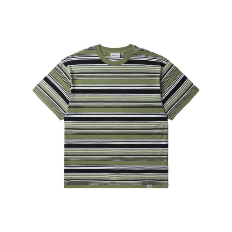 Carhartt WIP Striped Crew Neck Short Sleeve T-Shirt Men tops Green CHXTES231603KKHX