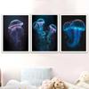 Moderne fluorescerende kwallen posters mariene dieren canvas schilderij kunst aan de muur foto afdrukken voor woonkamer huisdecoratie