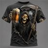 Men's Summer 3D-Printed Round-Neck Short-Sleeve T-Shirt with Tear-Art Pumpkin Scarecrow Beer and Halloween Horror Theme