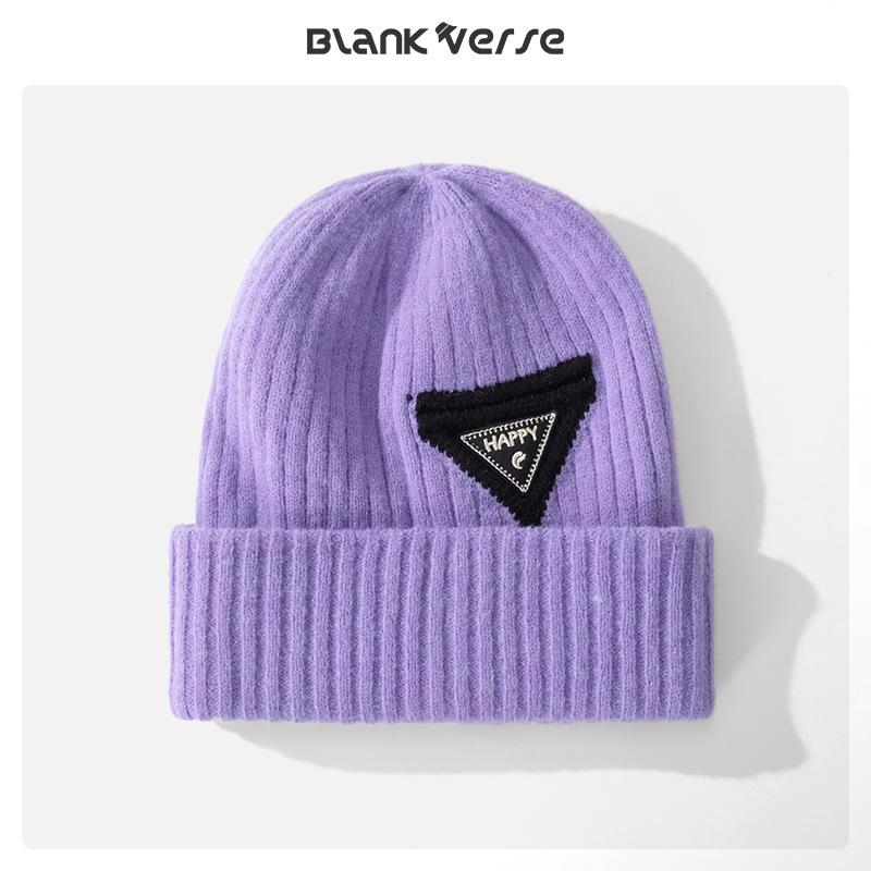 

New thickened rabbit fur knitted hat outdoor European and American big head circumference wool hat wool blended cover head warm cold hat One size fits all фіолетовий