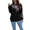 Yousheng Women Sweatshirt Ethnic Style Floral Embroidery Round Neck Long Sleeve Top Contrast Color Spring Fall Top with Elastic Cuffs And Hem