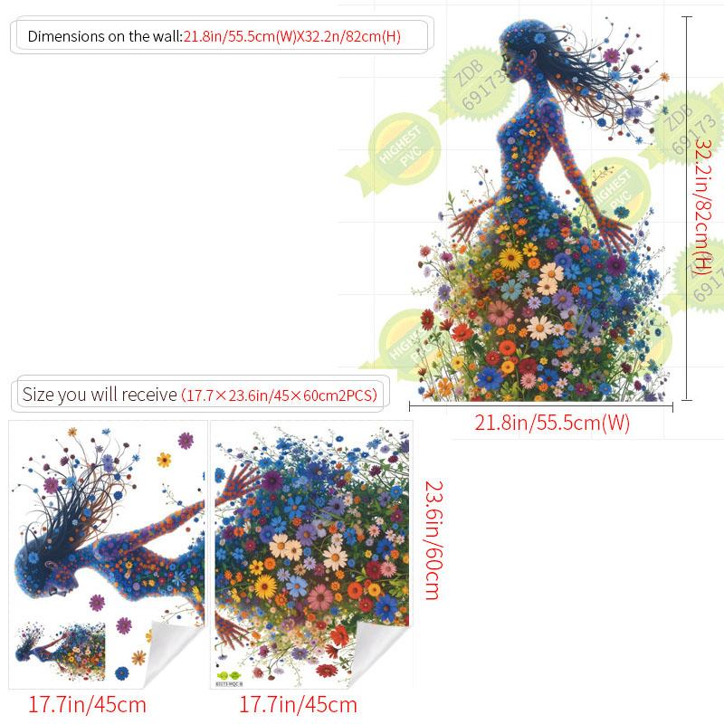 Flower Fairy Wall Sticker Removable Silhouette Decal for Bedroom Living Room Background Home Decor