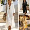 Robe de tous les jours pour femme à manches longues et à capuche, décontractée, ample, style Bohème, maxi, pour le début de l'automne, couleur unie, col en V avec poches