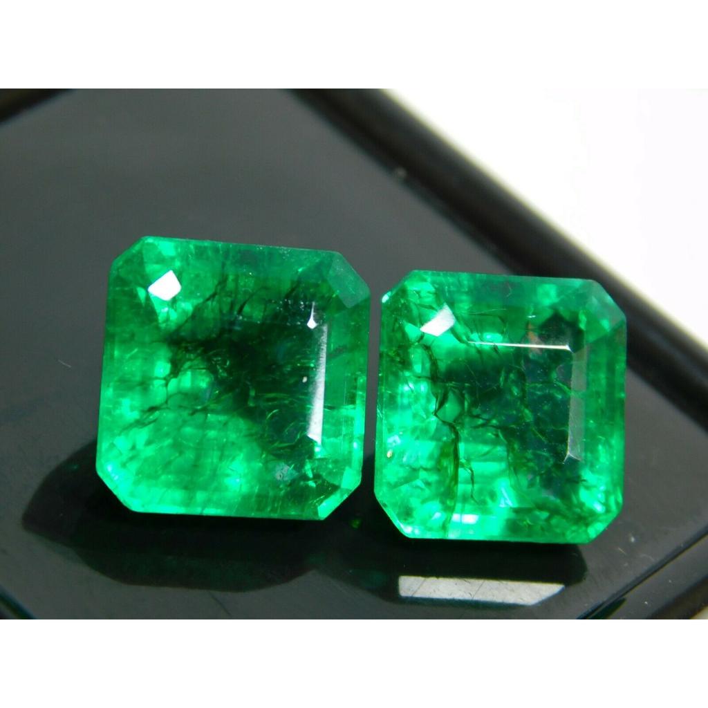 Natural Green Emerald Loose Gemstone 14.50 Zambia Square Cut Pair for Jewelry Making and Crafts