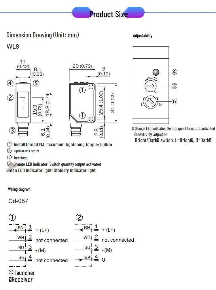 New Authentic WSE8-P2231 Through-beam Photoelectric Sensor (WE8-P2231+WS8-D2230)