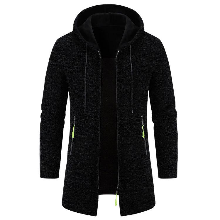 Men's Plus Size Hooded Mid-Length Fleece Knit Cardigan