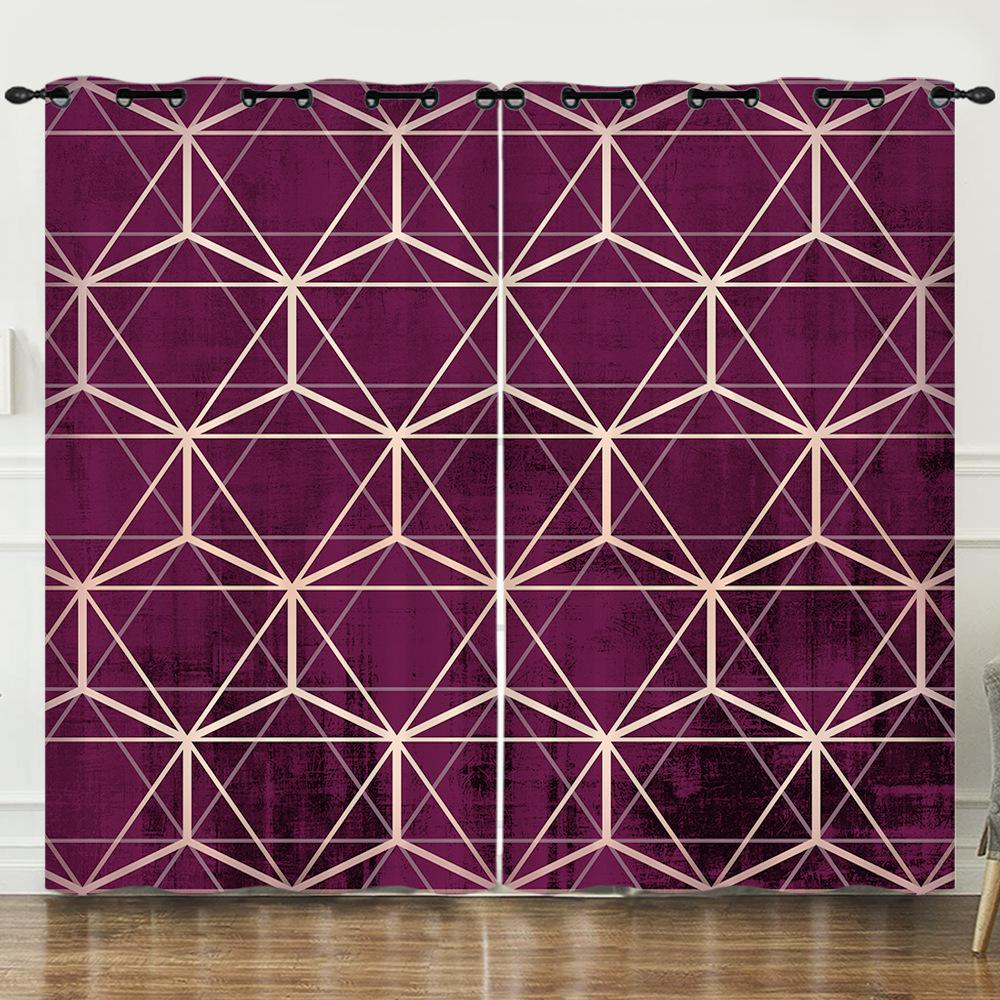 Curtain Texture Geometric 3D Digital Printing Blackout Curtain Bedroom Punching