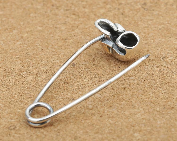 S925 Sterling Silver Vintage Thai Skull Brooch Pendant Sweater Chain