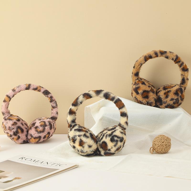 Winter Korean Style Leopard Print Plush Ear Muffs - Soft, Warm, Versatile Ear Protection and Windproof Ear Covers.