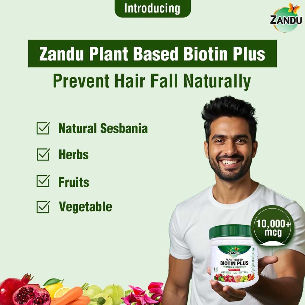 Zandu Plant Based Biotin Plus Powder 200 g Ayurvedic Hair Skin Nail Nutrition Blend With Sesbania Gluten Free Supplement
