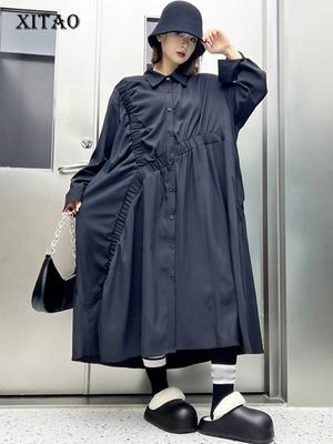 Asymmetrical Full Sleeve Turn Down Collar Dress ZY8899