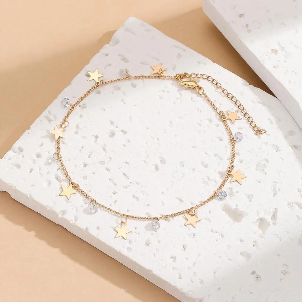 

Изысканный и модный браслет на ногу с лазерным покрытием Kinitial, с ярким камнем и пятиконечной звездой в качестве подарка на годовщину для нее.