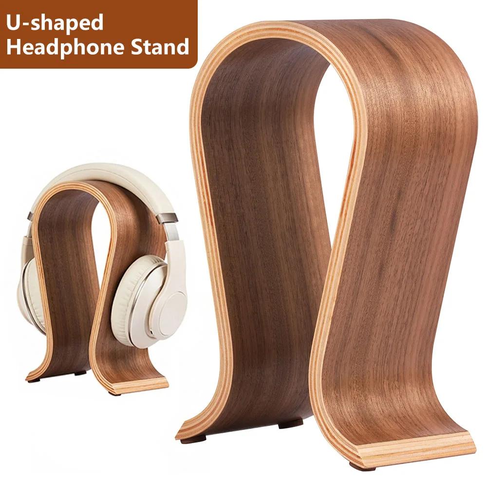 U-shaped Headphone Stand Wooden Desk Headphone Holder Universal Compatibility Gaming Display Stand for Countertop Tidy Storage