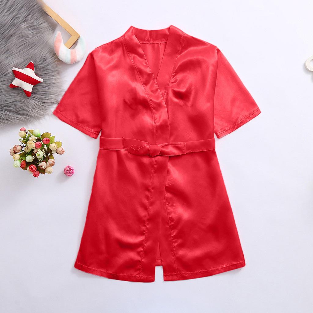 Toddler Baby Kids Girls Solid Silk Satin Kimono Robes Bathrobe Sleepwear Clothes