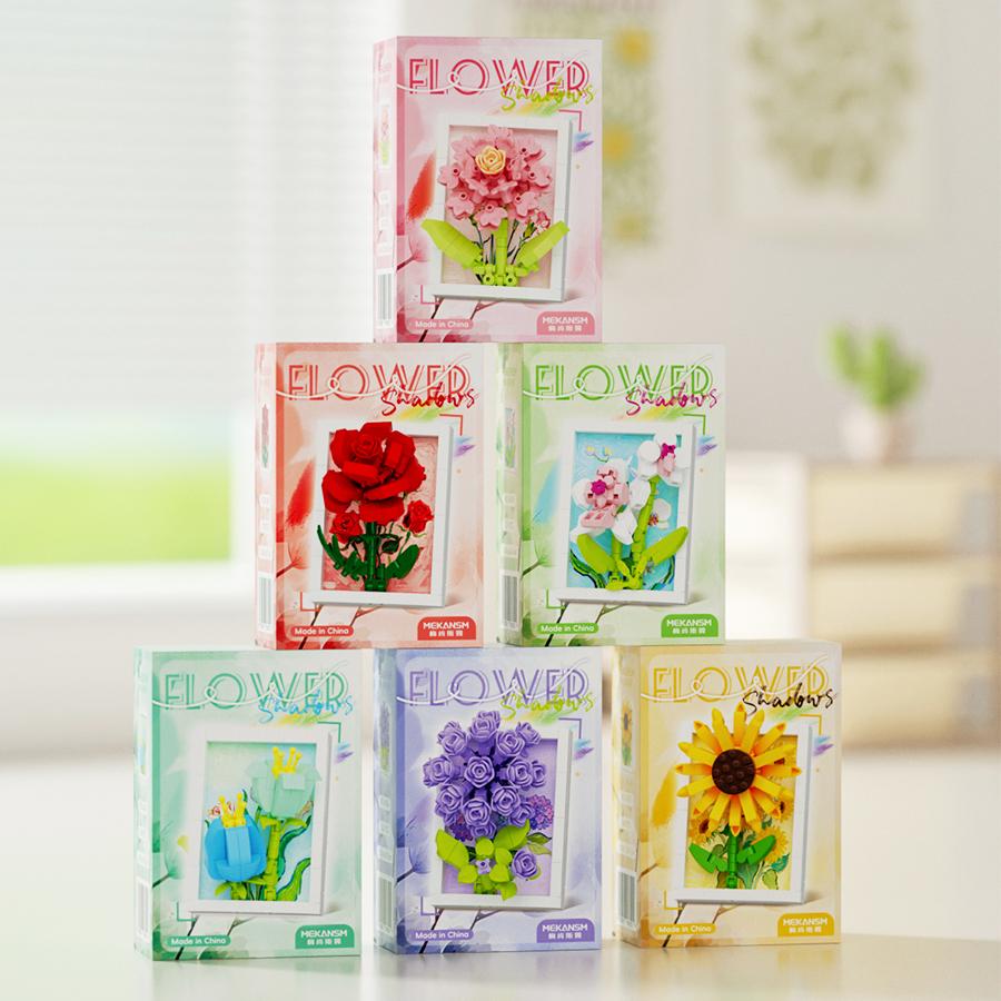 Creative Building Blocks Po Frame Plastic Flowers Micro Bricks Assembly Kids Toys Thanksgiving Day Gifts Home Decor