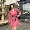 Long-sleeved Red Shirt Retro Light Luxury Striped Skirt Summer New Design Feeling Fat Sister Waist Thin Dress