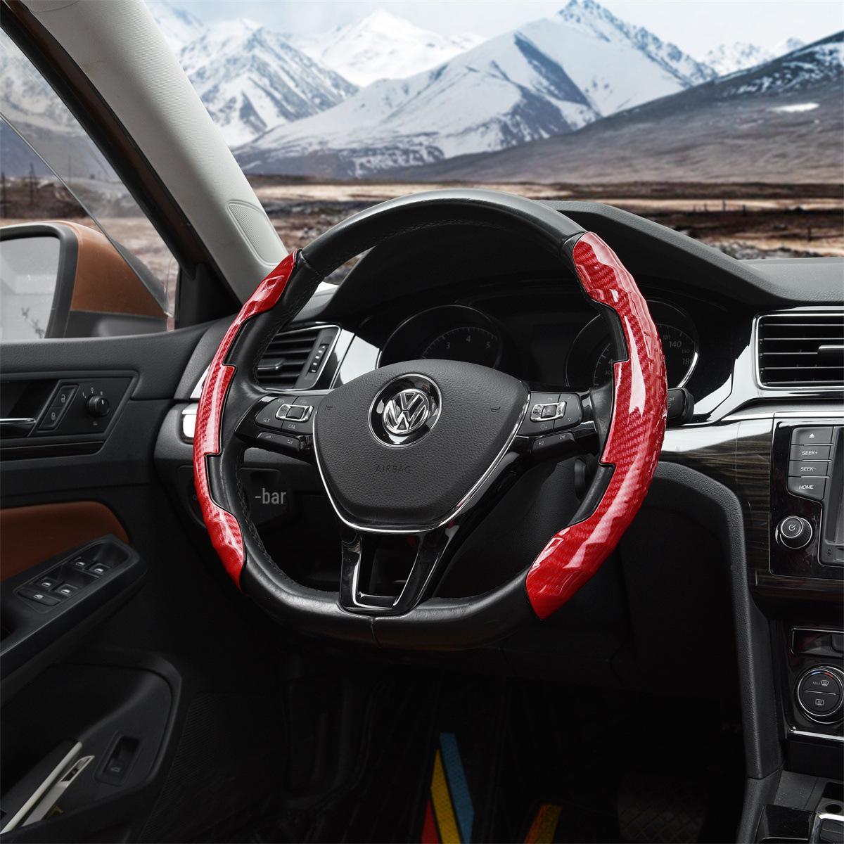 Carbon Fiber Texture Sport Steering Wheel Cover - Lightweight, Decorative, All-Season, Universal Fit Universal Carbon Fiber Texture