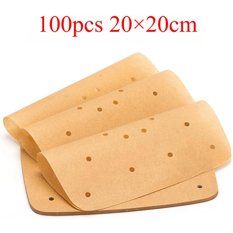 

100Pcs Upgraded Air Fryer Parchment Paper Air Fryer Disposable Paper Liner Square Perforated Parchment Papers kitchen tools