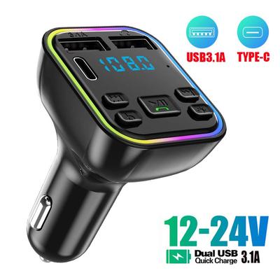 Bil Bluetooth FM-sender PD Dual USB 3.1A hurtigladeradapter Fargerik Ambient Light Håndfri MP3-modulatorspiller
