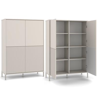 Display Cabinet KAMARO 4DK SLIM/SMOOTH CASHMERE 4 Doors Slats Grooved + Classic Front