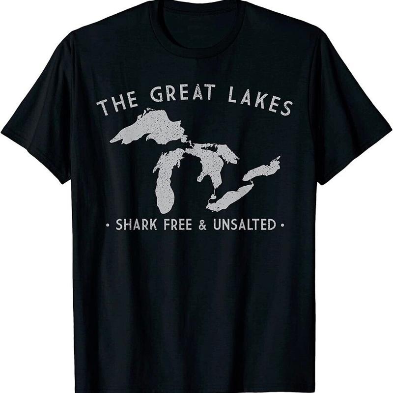 

New Limited Great Lakes Shark Free And Unsalted Funny Vintage T Shirt - Men s Summer Cotton Graphic Tee S разноцветный