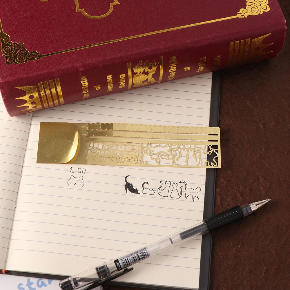 Double-Sided Cat Pattern Ruler Stationery Tool Metal Bookmark Diary Hand Account