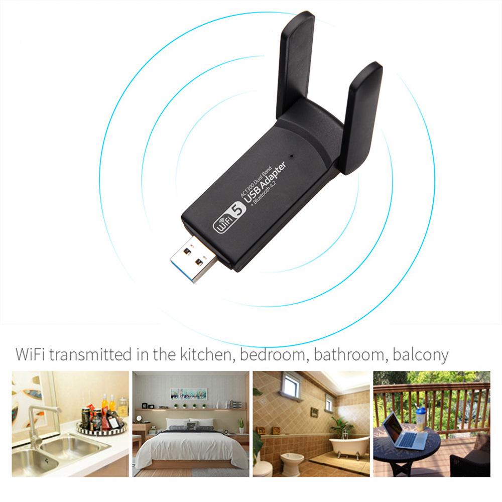 Dual-Band USB 3.0 Wireless Network Card with Bluetooth 4.2, 1300M Gigabit WiFi Receiver & Transmitter