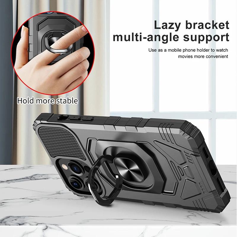 Armor Heavy Duty Case For Apple iPhone 11 12 13 14 15 16 17 Pro Max Magnetic Rotating Ring Holder Full Cover Phone Fundas Coque