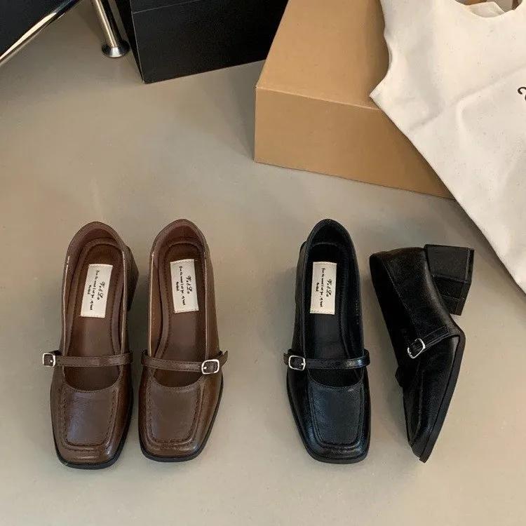 Dámske Vintage Štvorcové Mary Jane Topánky Jarná Móda Nízke Dámske Britský Štýl Elegantné Štvorcový Podpätok Jednoduché Topánky Lodičky