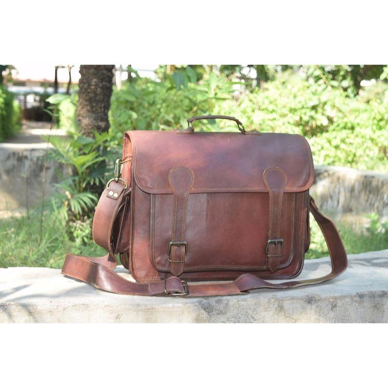 

Сумка-мессенджер для ноутбука из натуральной кожи ручной работы: Офисный портфель 15 x 11 x 4 in