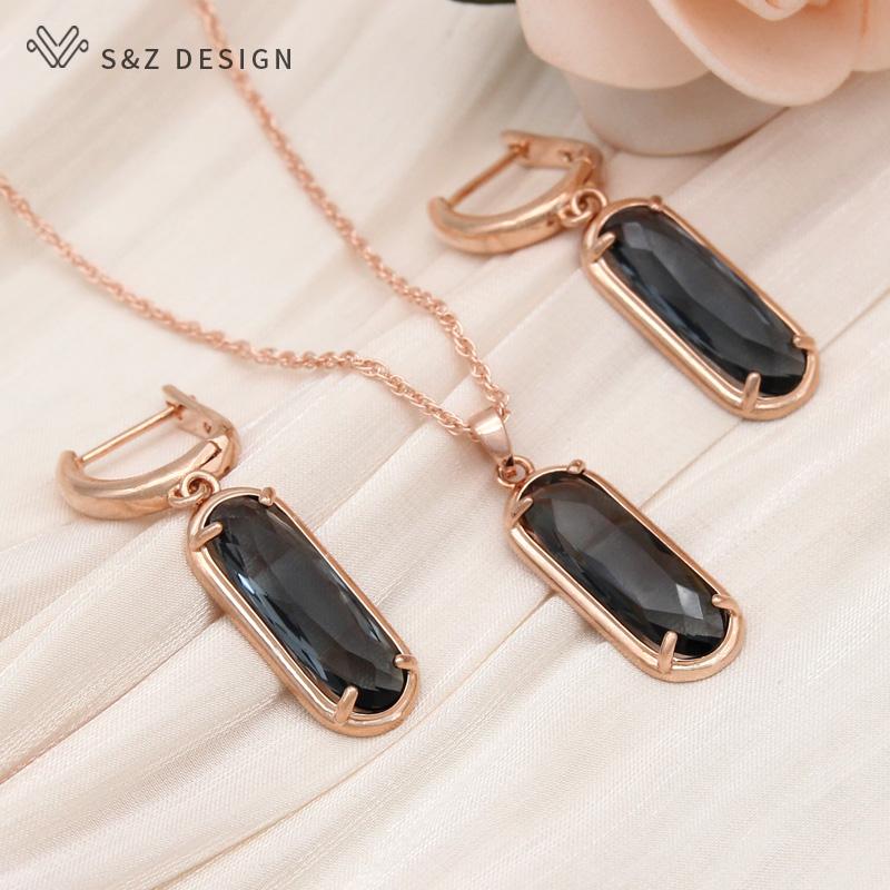 

Модні сережки з рожевого золота у формі яйця з кубічним цирконієм, набори ювелірних виробів для жінок, весільні намиста