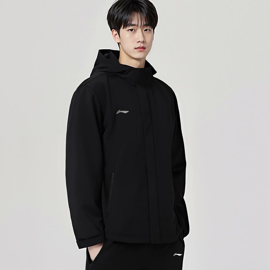 Li-Ning Giacca a vento tinta unita con logo, vestibilità larga, impermeabile, felpa sportiva casual da uomo, capospalla AFDVJ43-2