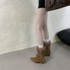 French retro suede thick heel short tube thin boots women's 2025 autumn and winter new fashionable versatile pleated stacked short boots
