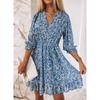 Women's Boho Floral Print Midi Dress, V Neck Short Sleeve High Waist Casual Summer Dress for Women