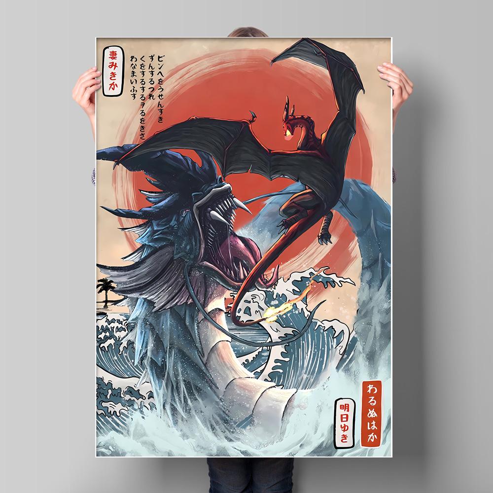 Japan Anime Pokemon Gyarados Classic Character Canvas Poster High Definition Images Home Living Room Wall Aesthetic Decorative