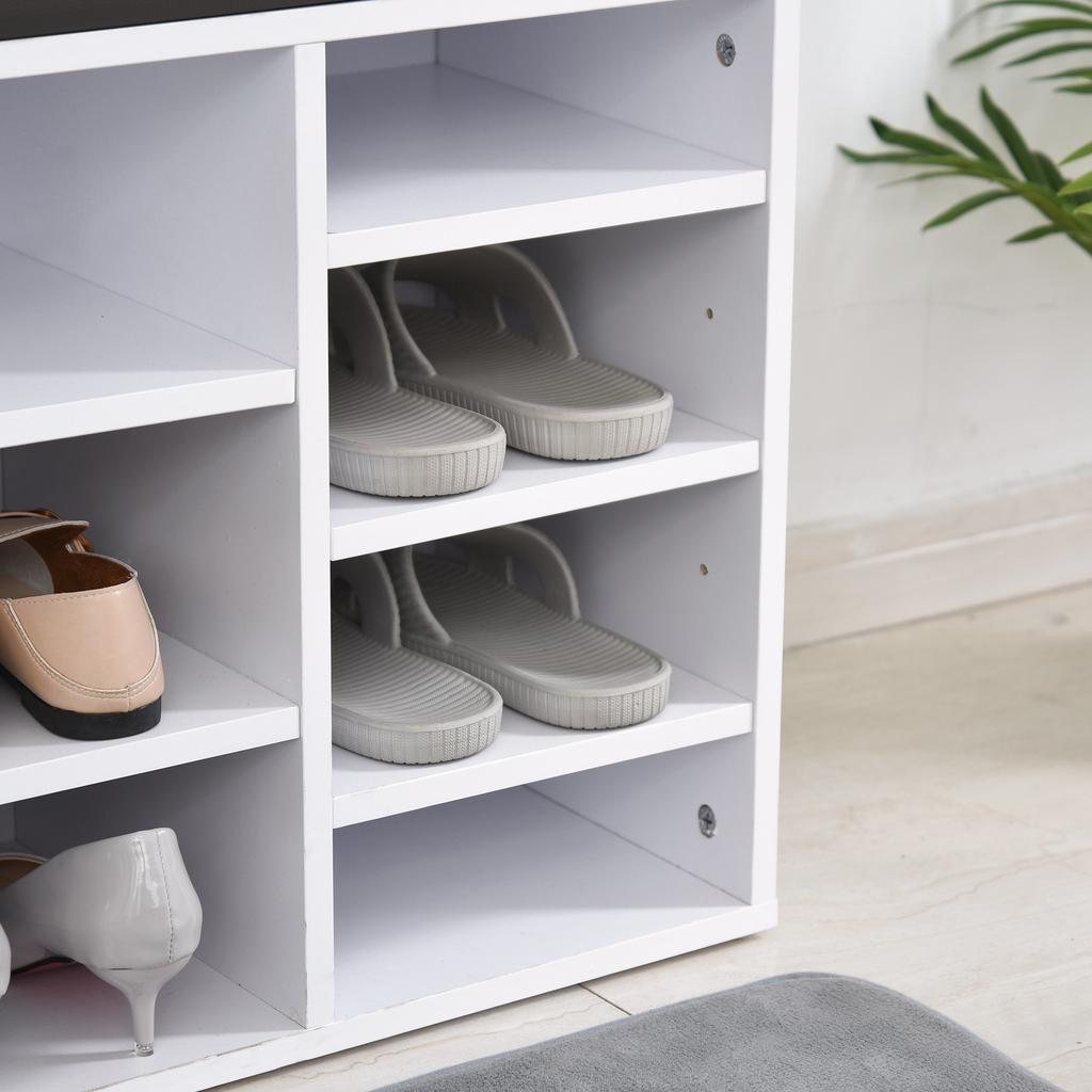Multi-Storage Shoe Rack W/ 14 Compartments Cushion Moving Shelves Solid Frame Foot Pads Home Office Tidy Organisation Boots Trainers White