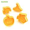 4pcs Halloween Pumpkin Ghost Theme Plastic Cookie Cutter Plunger Fondant Sugarcraft Chocolate Mold Cake Decorating Tools