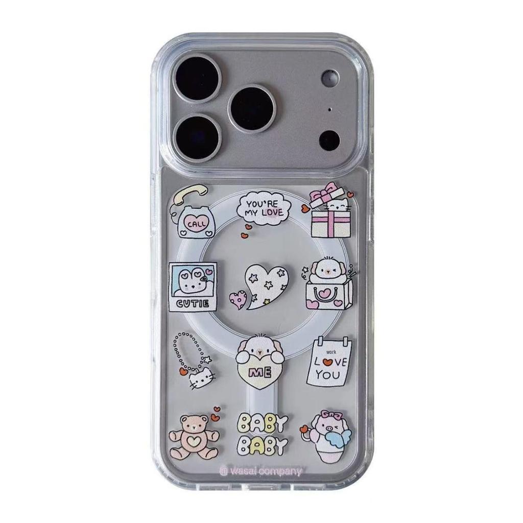 Korean Style Love Heart Bear iPhone 17 Case, Compatible with 16 Promax, Magnetic 15, Cute 14, Anti-fall 13.