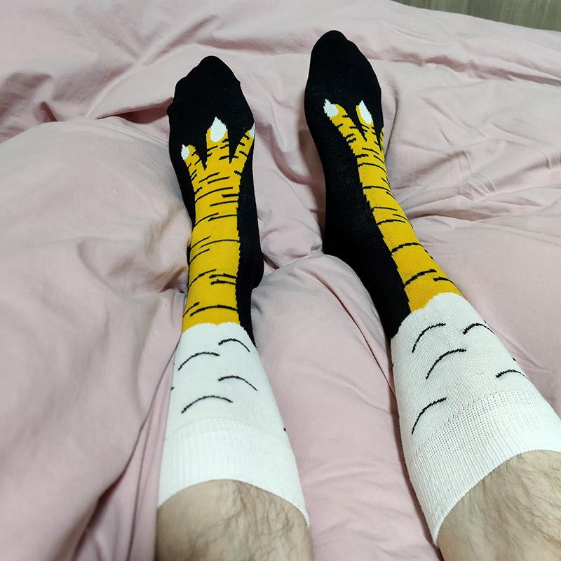 Men Funny Chicken Paw Crew Socks Hen's Feet Yellow Long Leg Man Couple School Freak 3D Socks