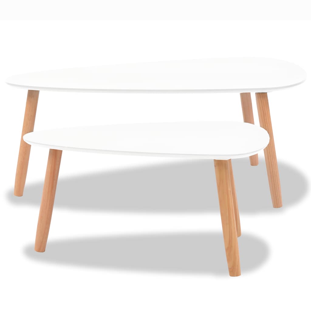 2 Piece Coffee Table Set Solid Pine Wood White