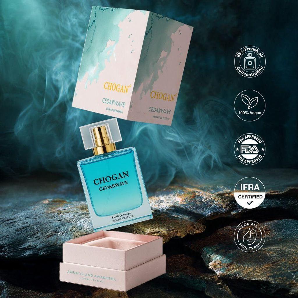 CHOGAN CEDARWAVE Extrait de Parfum – Crisp Sea Water, Mint & Lavender Opening with Neroli, Jasmine Heart & Deep Oakmoss-Cedarwood Base |