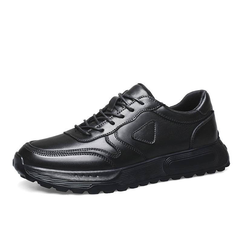 Men s Genuine Leather Thick-Soled Casual Sports Shoes - Breathable, Versatile, Trendy Round Toe Lace-up Design 41