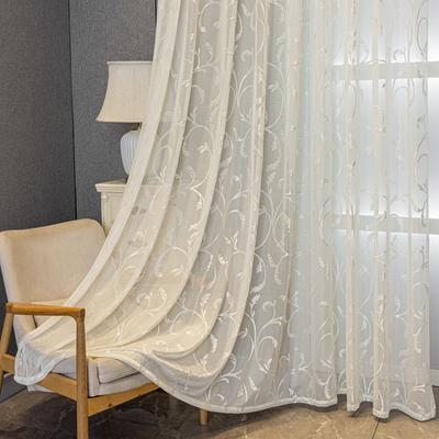 Cortina Transparente Pastoral de Hojas Gasa Blanca Sala de Estar Dormitorio Balcón Cortina de Ventana Transparente