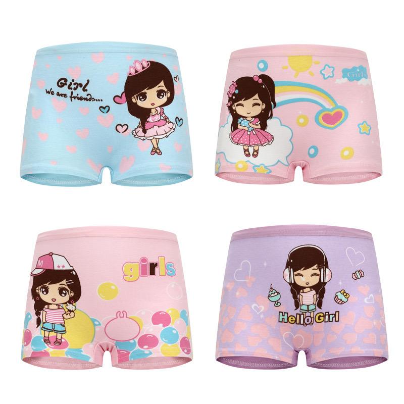 4Pc Kids Panties Girls' Briefs Female Child Underwear Lovely Cartoon Panties