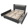 LED Light Bed Soft Cushion Headboard Upholstered with 2/4 Drawers USB Charging Metal Basket Strong Wood Slat Support Bedroom Furniture Teen