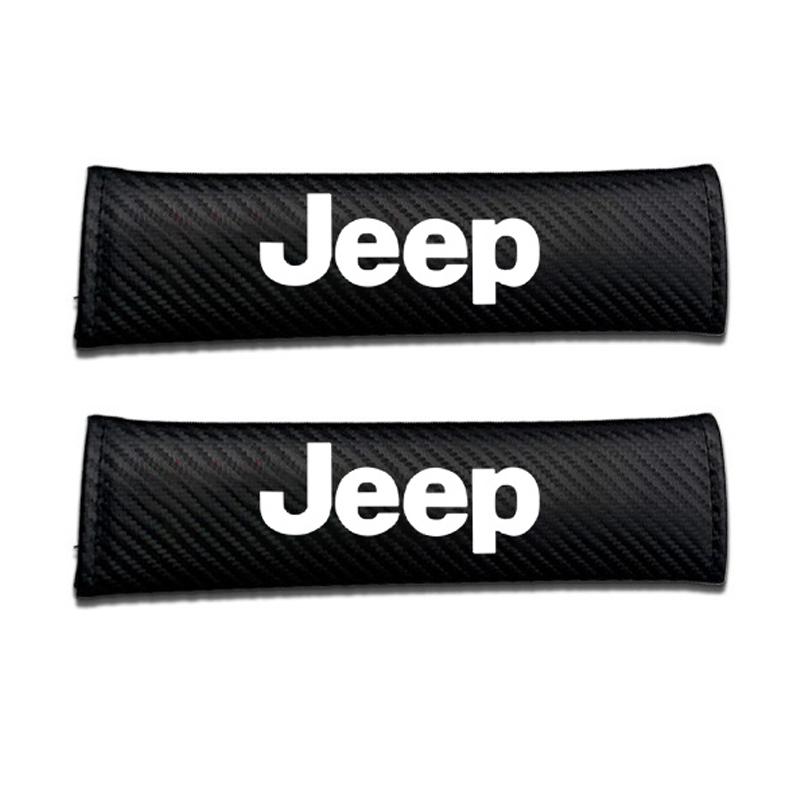 CNF1 2pcs Carbon Fiber Leather Safety Belt Shoulder Cover Accessories For Jeep Renegade Wrangler JK Gladiator Grand Cherokee Compass